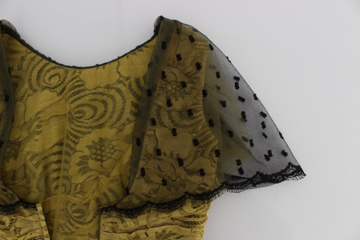 Dolce & Gabbana Yellow Black Floral Lace Ricamo Gown Dress Dolce & Gabbana
