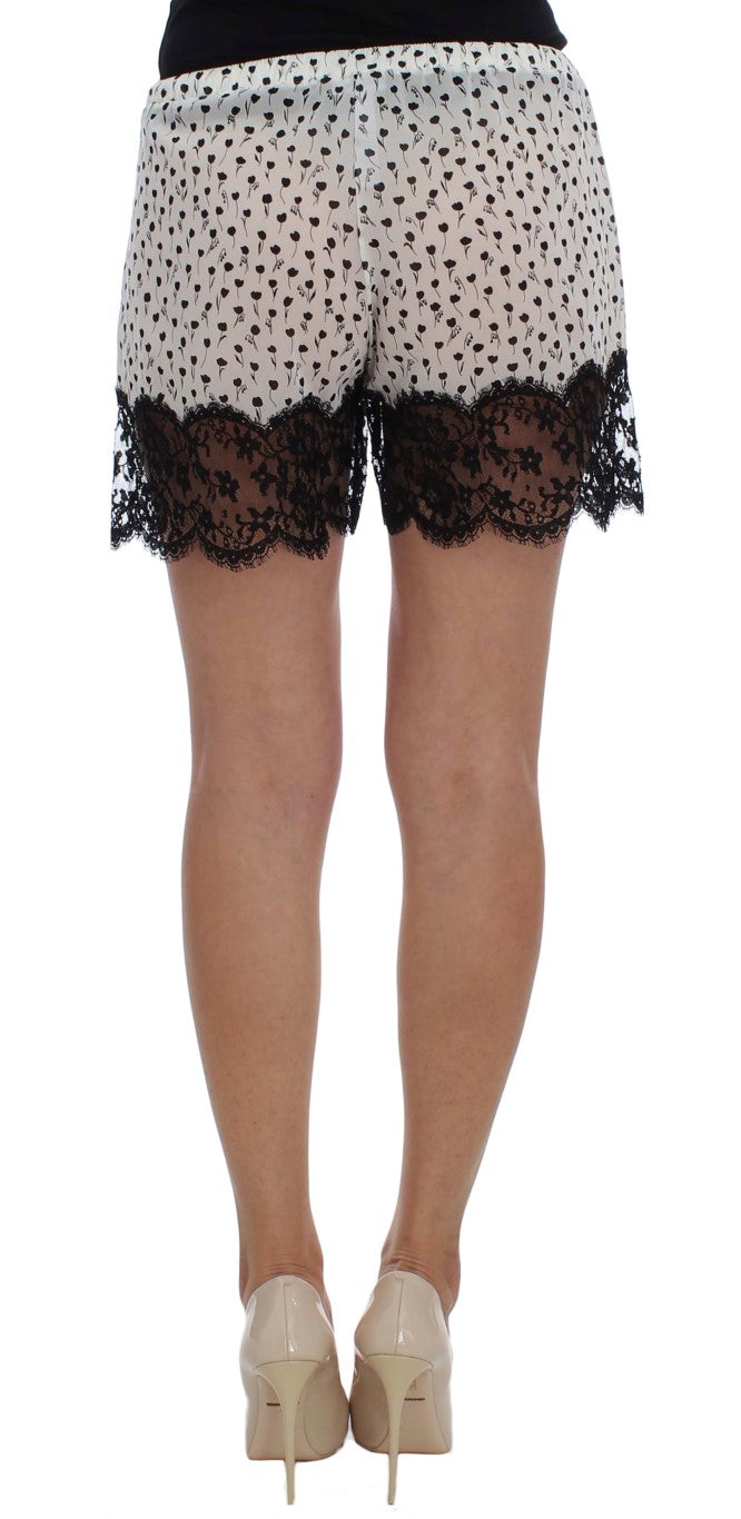 Dolce & Gabbana White Black Floral Lace Silk Sleepwear Shorts Dolce & Gabbana