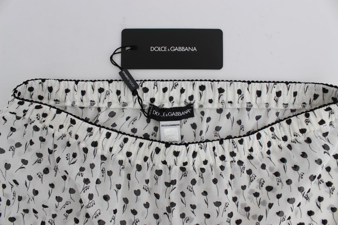 Dolce & Gabbana White Black Floral Lace Silk Sleepwear Shorts Dolce & Gabbana