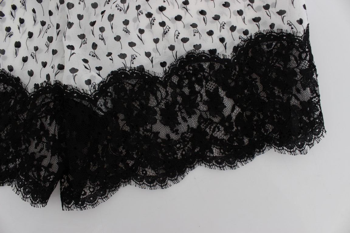 Dolce & Gabbana White Black Floral Lace Silk Sleepwear Shorts Dolce & Gabbana