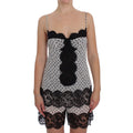 Dolce & Gabbana black silk lace babydoll lingerie top with delicate lace detailing and satin ribbon accents.