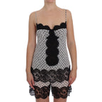 Dolce & Gabbana black silk lace babydoll lingerie top with delicate lace detailing and satin ribbon accents.