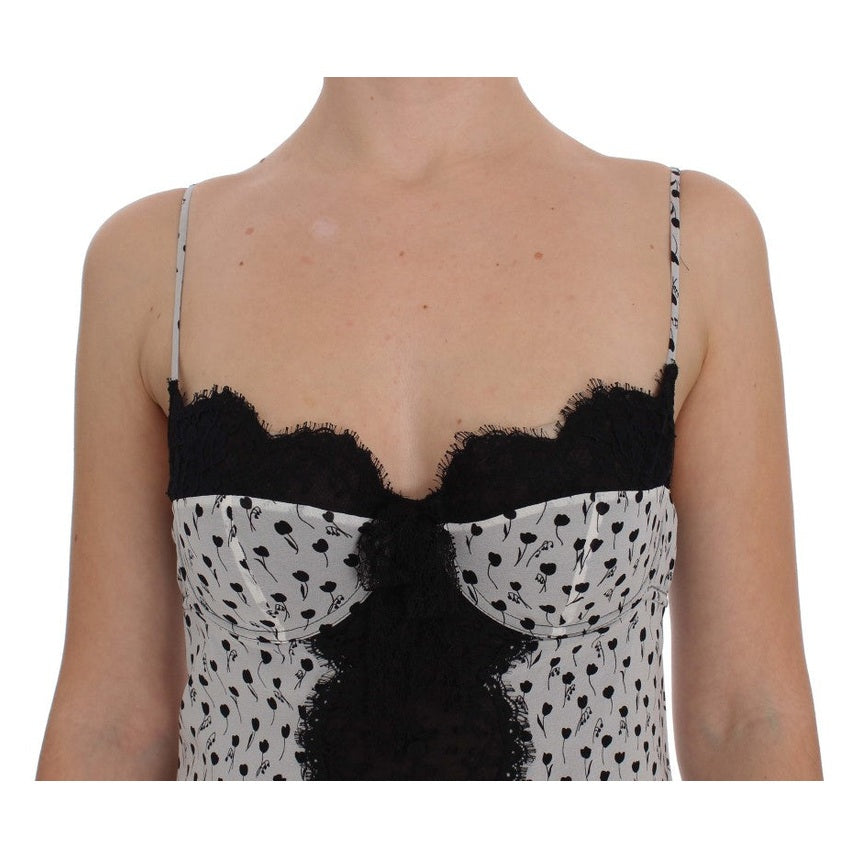 Black silk lace babydoll lingerie top by Dolce & Gabbana, featuring intricate lace details and a delicate, feminine design.