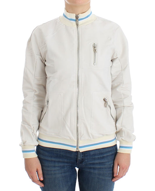 John Galliano White Mock Zip Cardigan Sweatshirt Sweater John Galliano