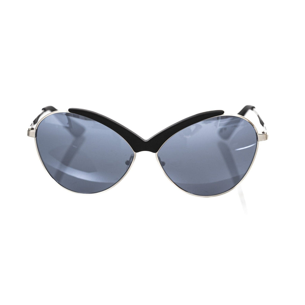 Black metallic Frankie Morello women's sunglasses with sleek frames and dark tinted lenses.