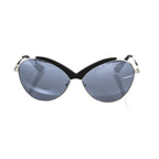 Black metallic Frankie Morello women's sunglasses with sleek frames and dark tinted lenses.