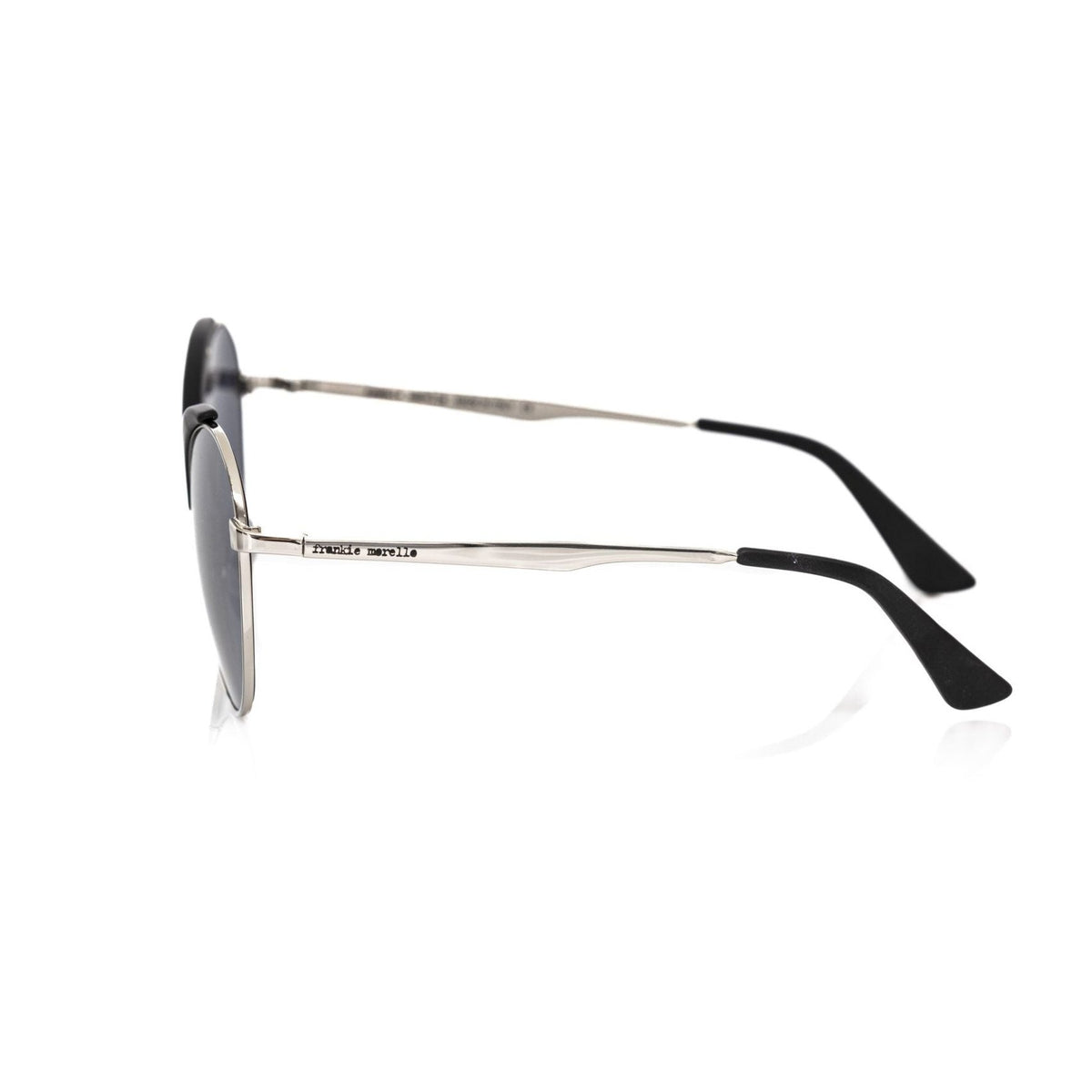 Black metallic women’s sunglasses by Frankie Morello with stylish frames and tinted lenses for a fashionable look.
