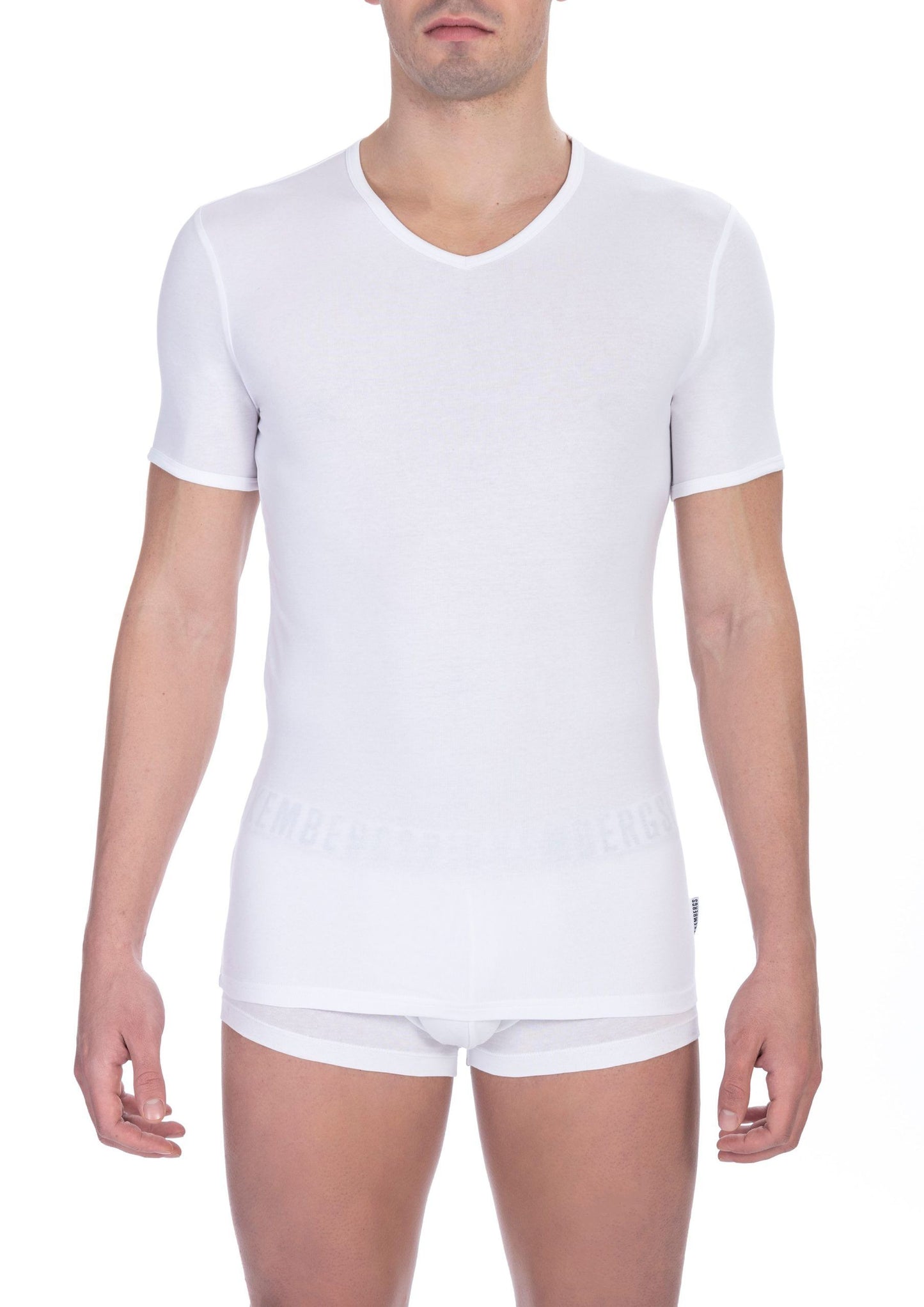 Bikkembergs White Cotton Men's V-Neck T-Shirt Bikkembergs