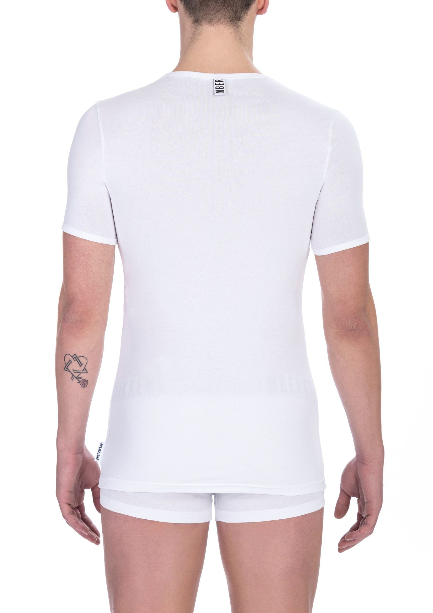 Bikkembergs White Cotton Men's V-Neck T-Shirt Bikkembergs
