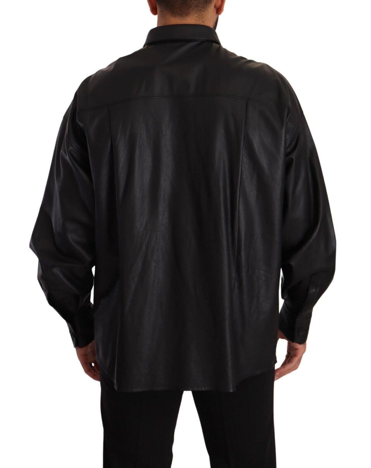 Dolce & Gabbana Black Leather Button Down Men Collared Jacket Dolce & Gabbana