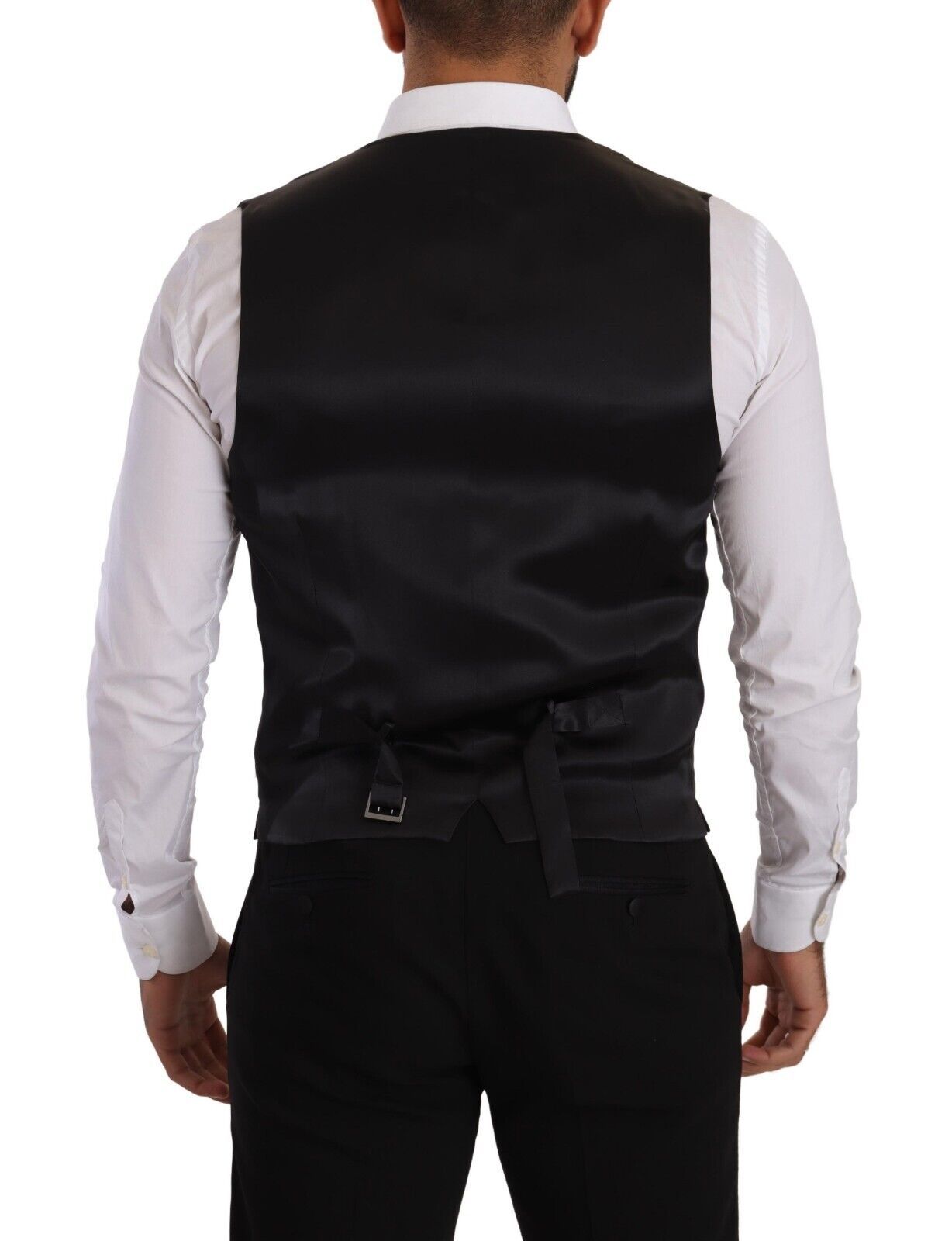 Dolce & Gabbana Black Striped Wool Silk Waistcoat Vest Dolce & Gabbana