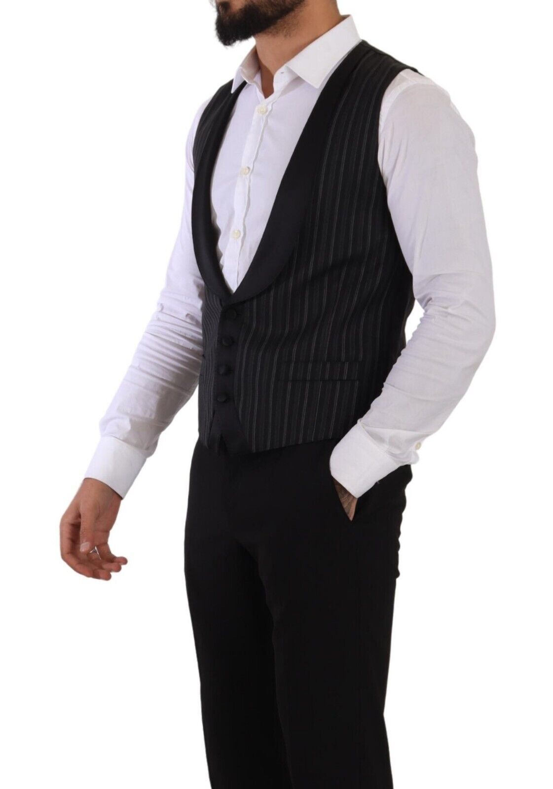 Dolce & Gabbana Black Striped Wool Silk Waistcoat Vest Dolce & Gabbana