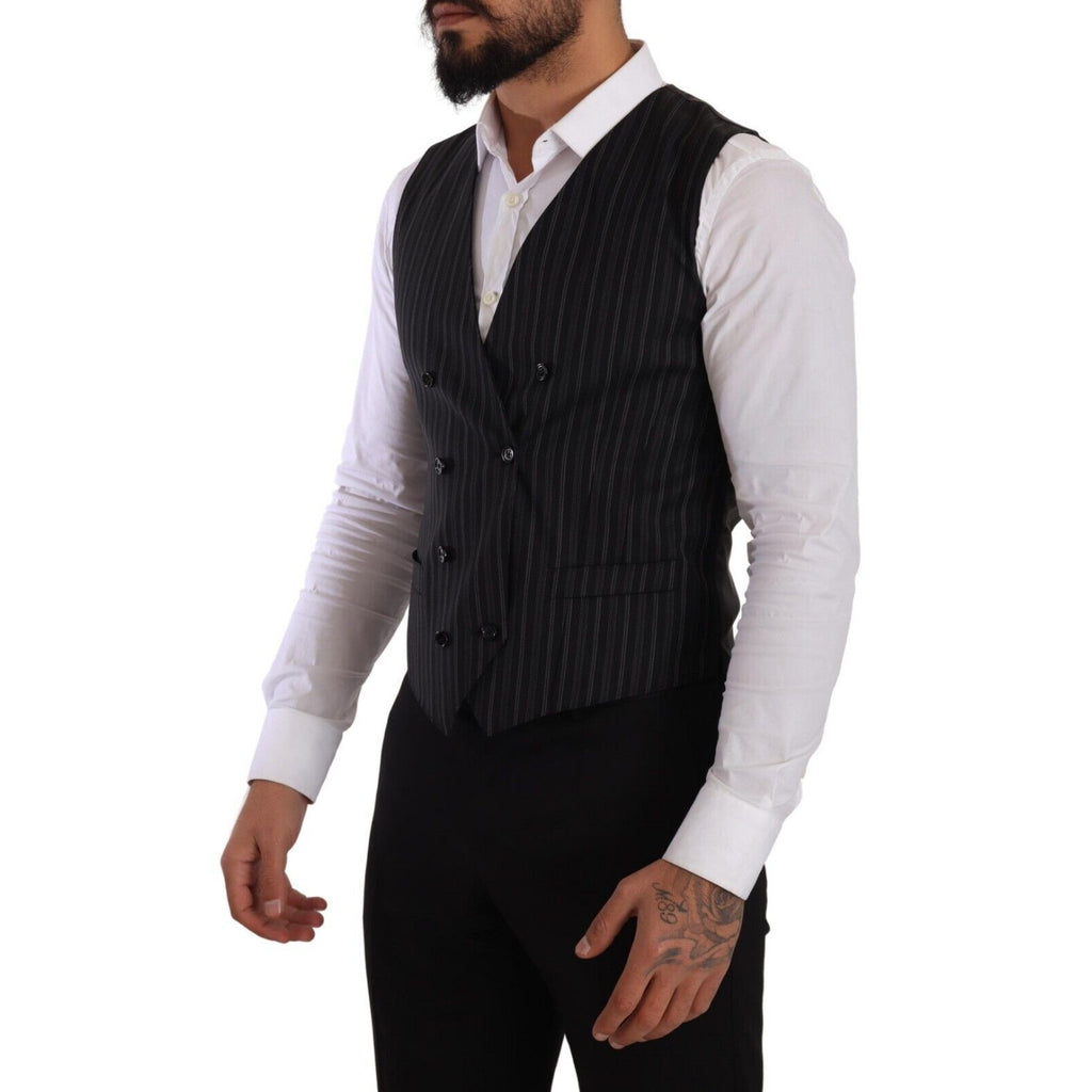 Dolce & Gabbana Gray Striped Double Breasted Waistcoat Vest