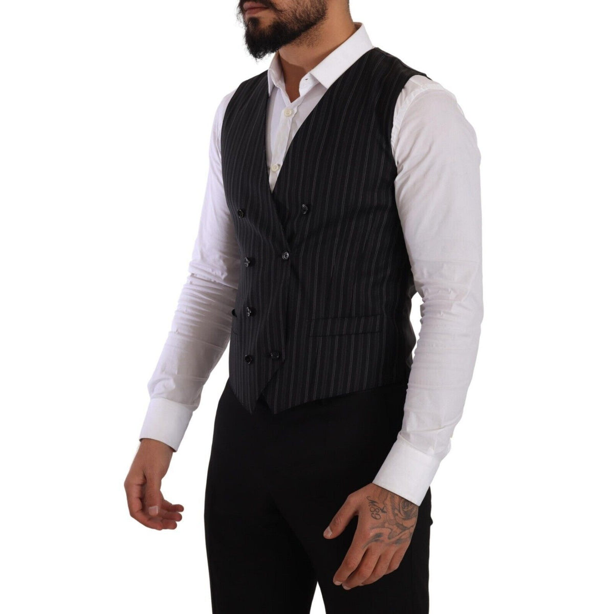 Dolce & Gabbana Gray Striped Double Breasted Waistcoat Vest