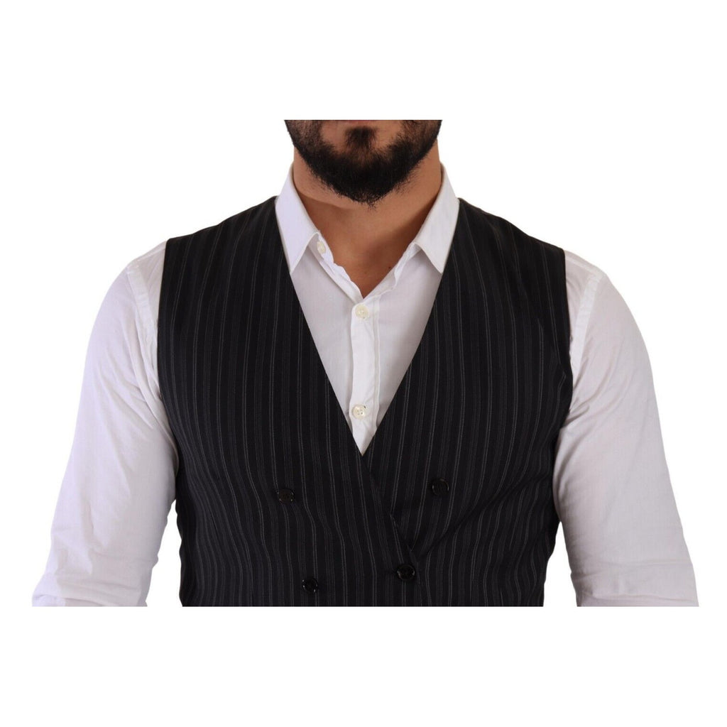 Dolce & Gabbana Gray Striped Double Breasted Waistcoat Vest
