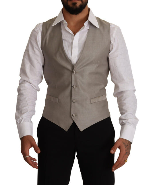 Dolce & Gabbana Beige Wool Single Breasted Waistcoat Vest Dolce & Gabbana
