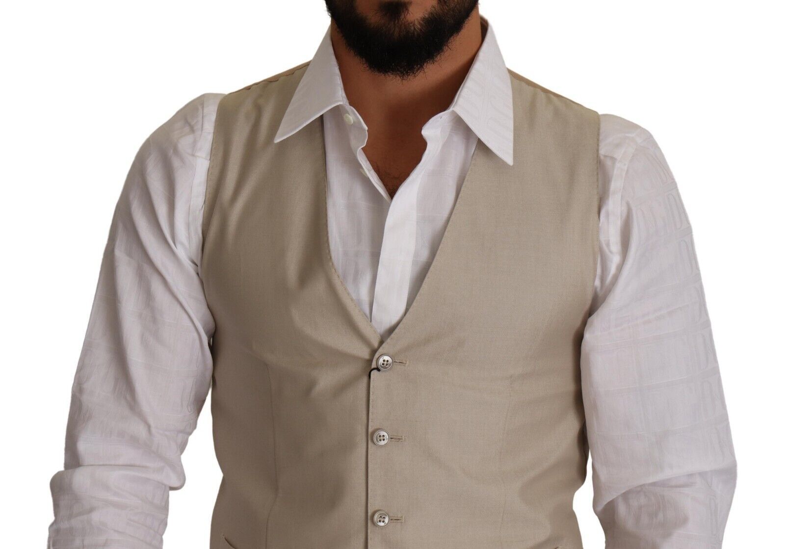 Dolce & Gabbana Beige Cotton Silk Slim Fit Waistcoat Vest Dolce & Gabbana