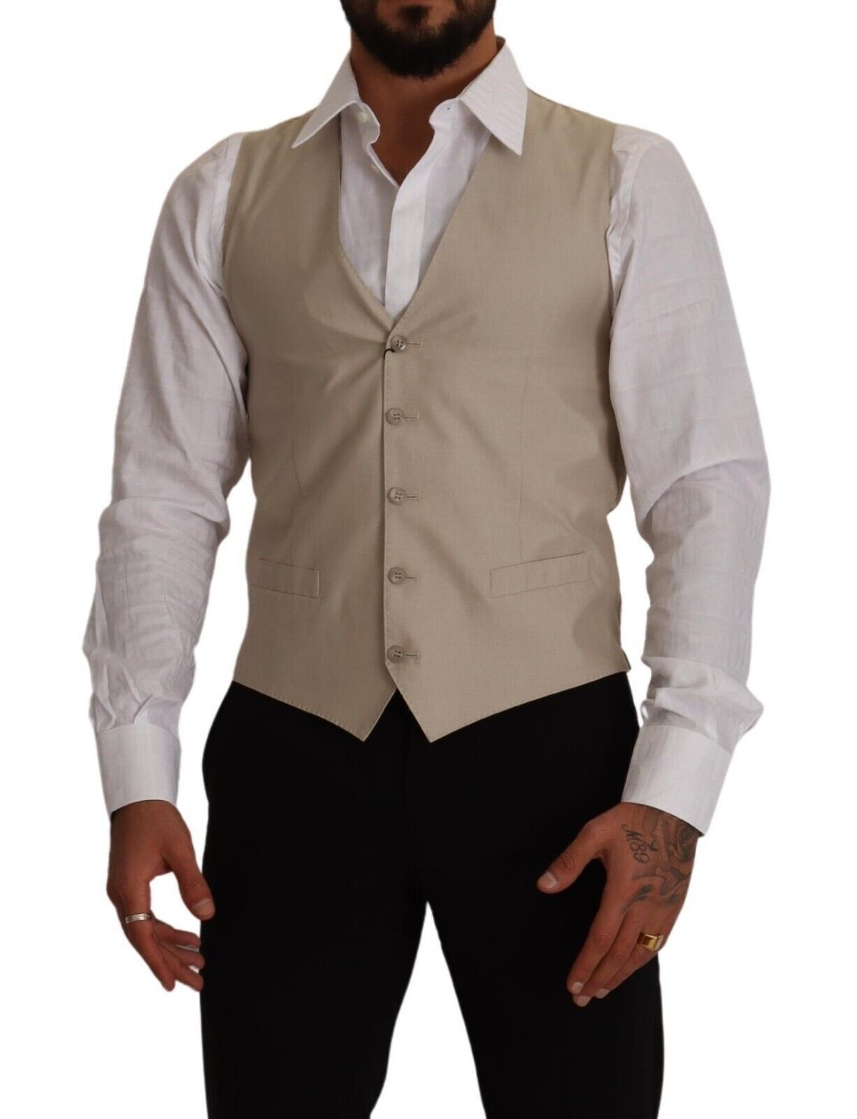 Dolce & Gabbana Beige Cotton Silk Slim Fit Waistcoat Vest Dolce & Gabbana