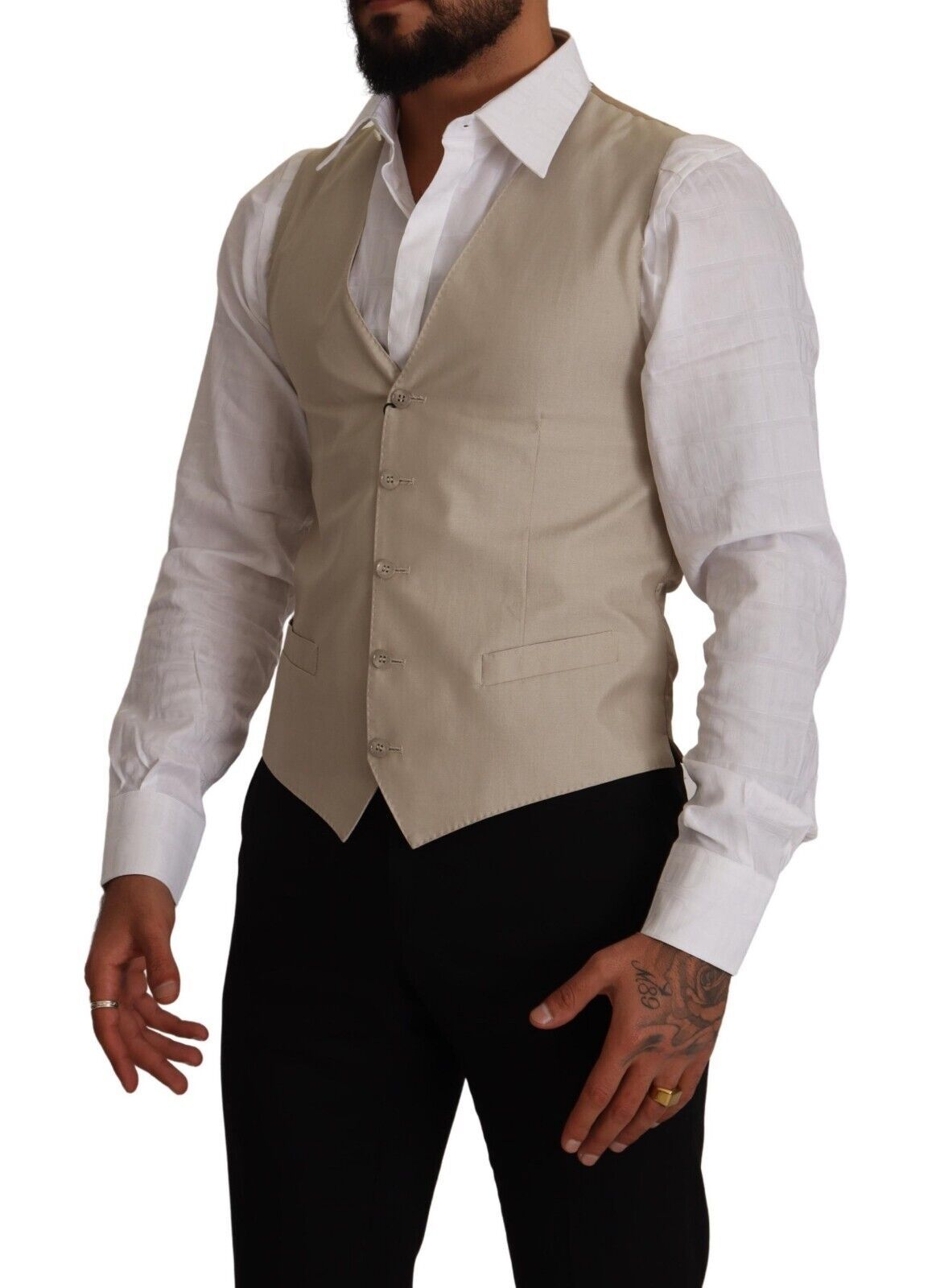 Dolce & Gabbana Beige Cotton Silk Slim Fit Waistcoat Vest Dolce & Gabbana