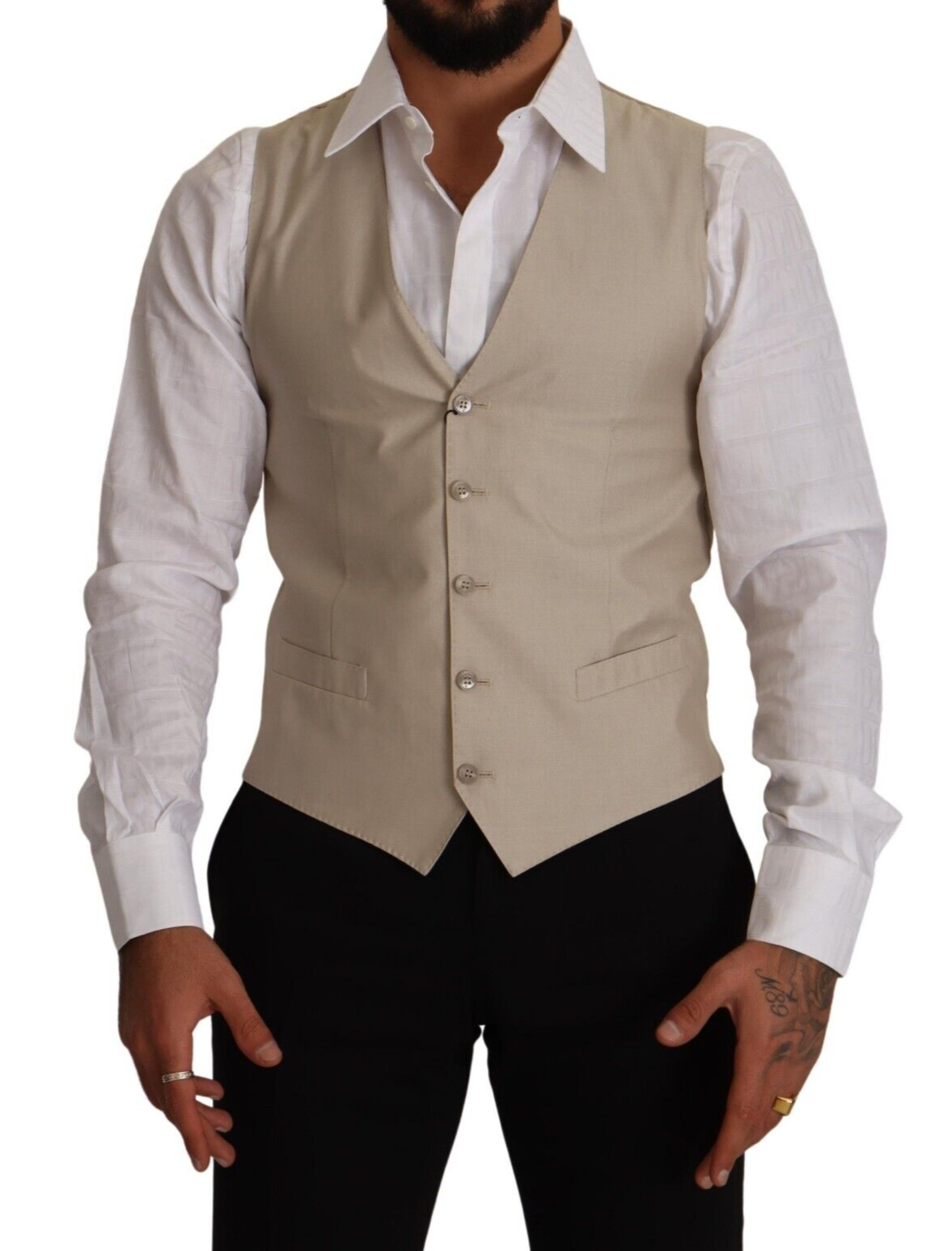 Dolce & Gabbana Beige Cotton Silk Slim Fit Waistcoat Vest Dolce & Gabbana
