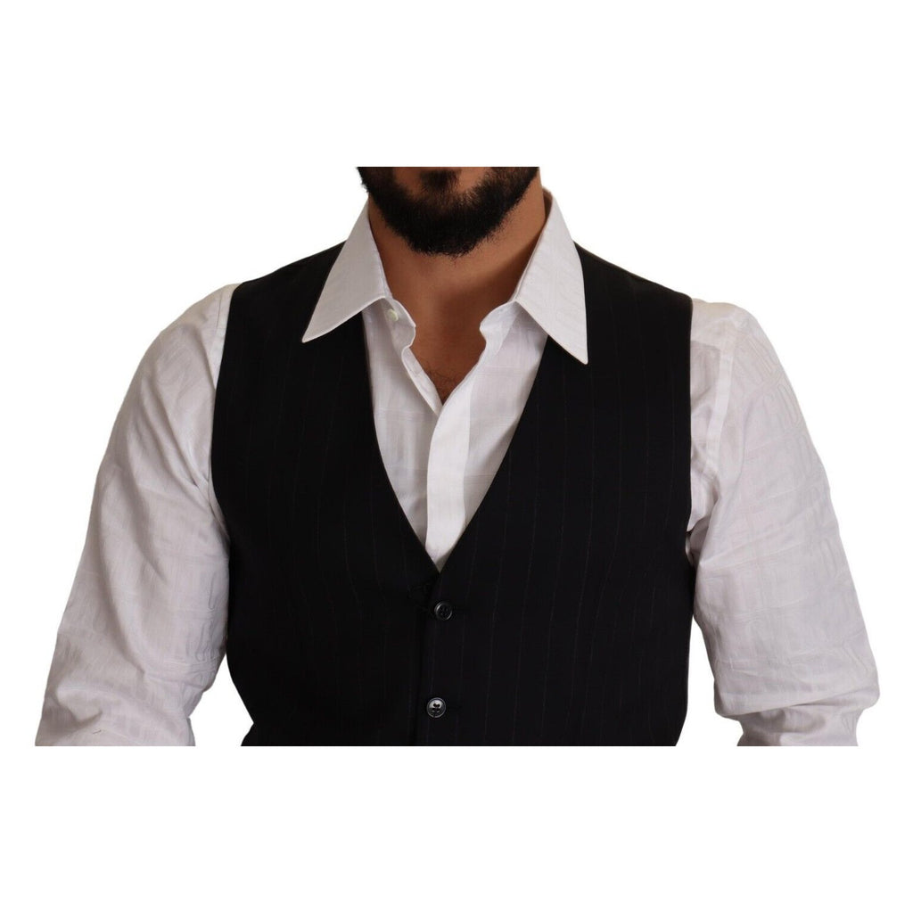 Dolce & Gabbana Blue Striped Wool Stretch Waistcoat Vest