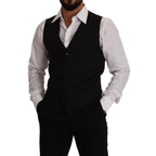 Dolce & Gabbana Blue Striped Wool Stretch Waistcoat Vest