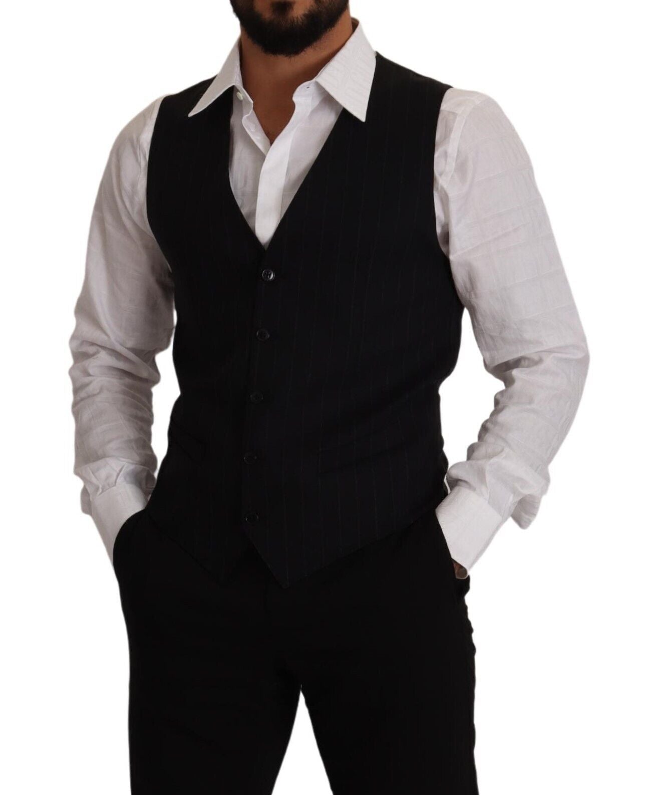 Dolce & Gabbana Blue Striped Wool Stretch Waistcoat Vest Dolce & Gabbana