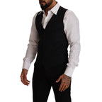 Dolce & Gabbana Blue Striped Wool Stretch Waistcoat Vest