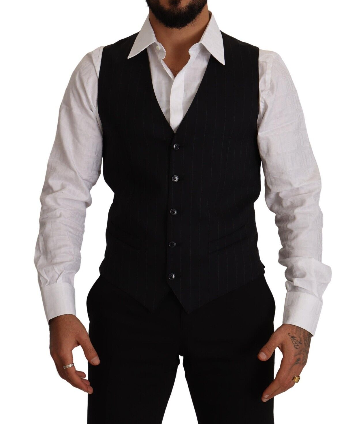 Dolce & Gabbana Blue Striped Wool Stretch Waistcoat Vest Dolce & Gabbana