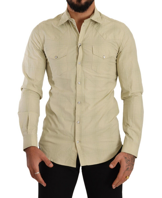 Dolce & Gabbana Yellow SICILIA Cotton Casual Slim Fit Shirt Dolce & Gabbana