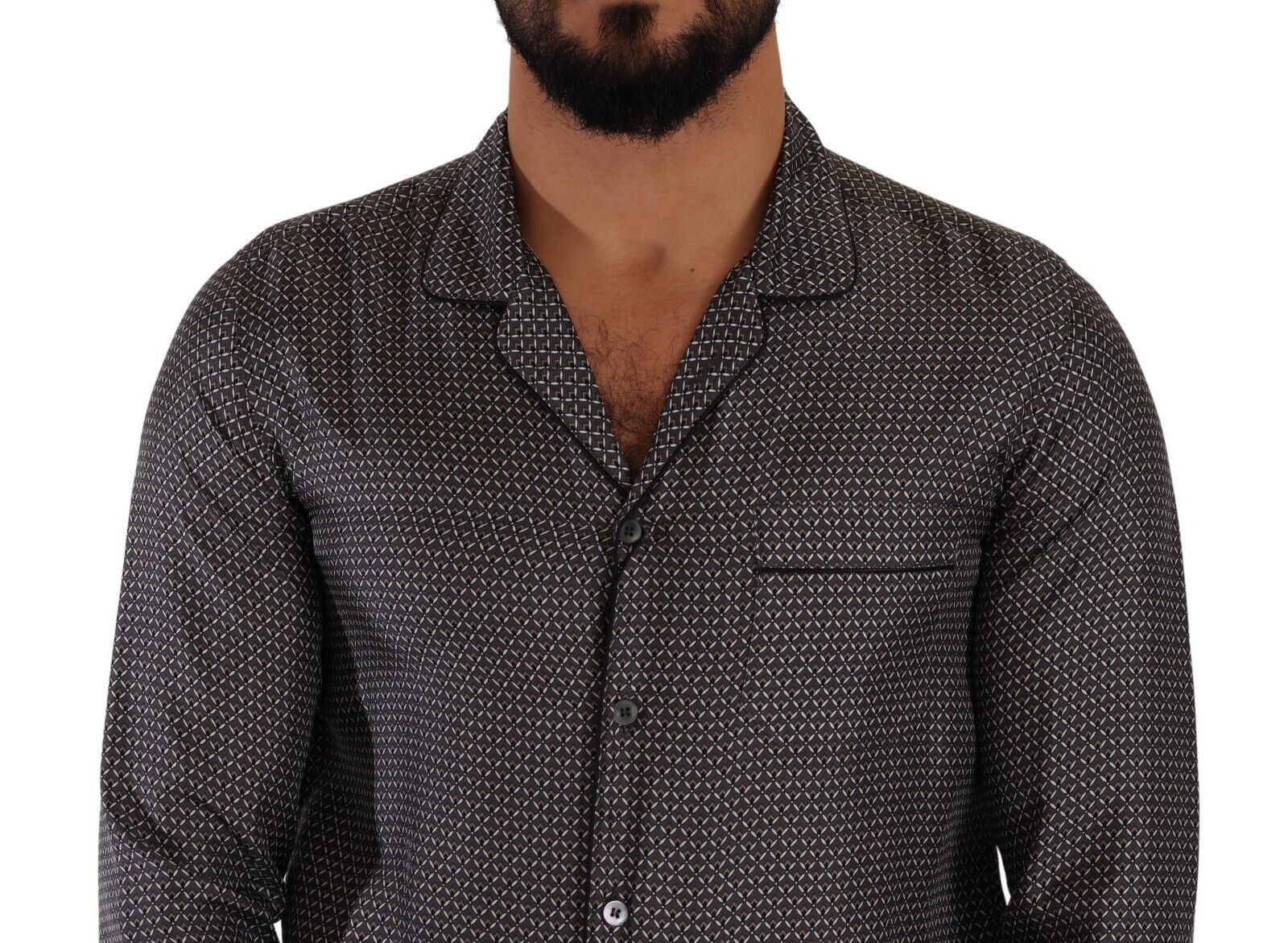 Dolce & Gabbana Gray Fantasy Pattern Pajama Top Mens Shirt Dolce & Gabbana