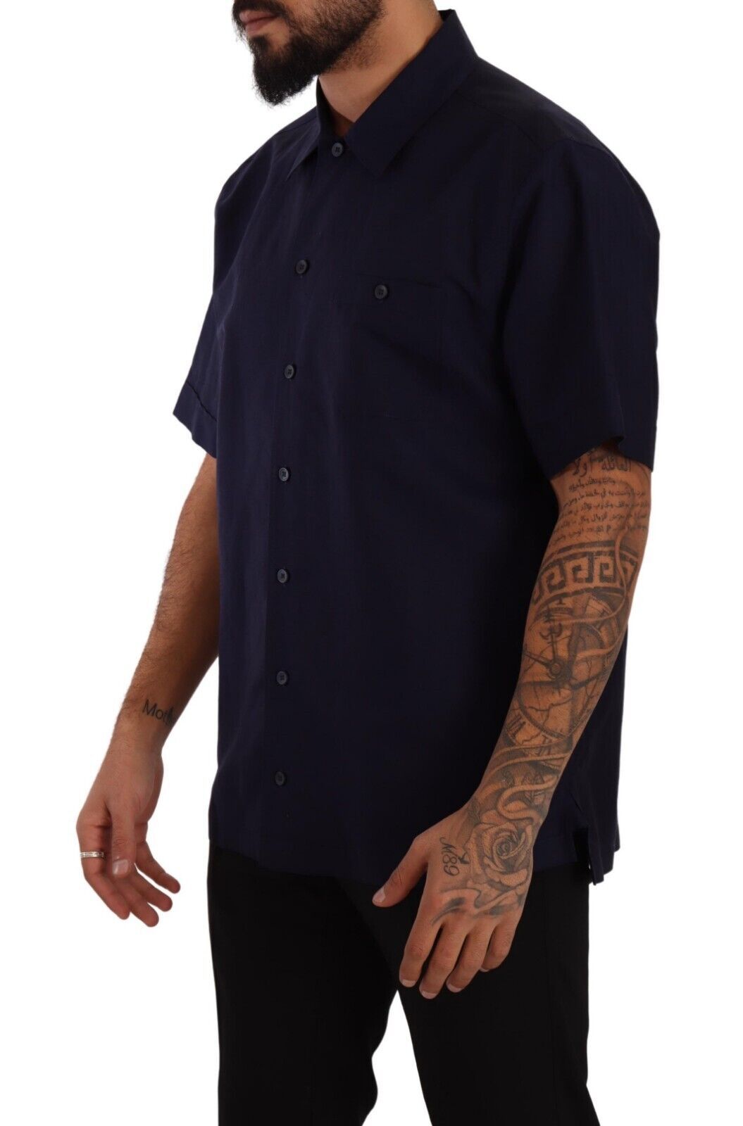 Dolce & Gabbana Navy Blue Button Down Short Sleeves Shirt Dolce & Gabbana