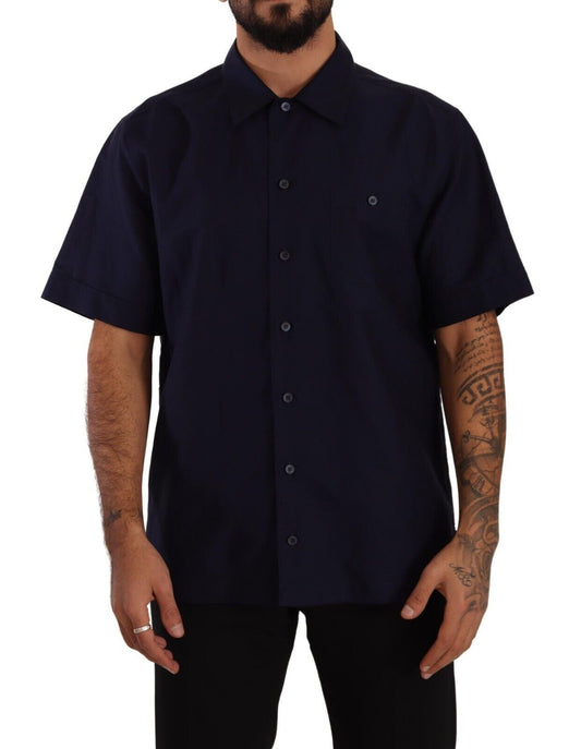 Dolce & Gabbana Navy Blue Button Down Short Sleeves Shirt Dolce & Gabbana