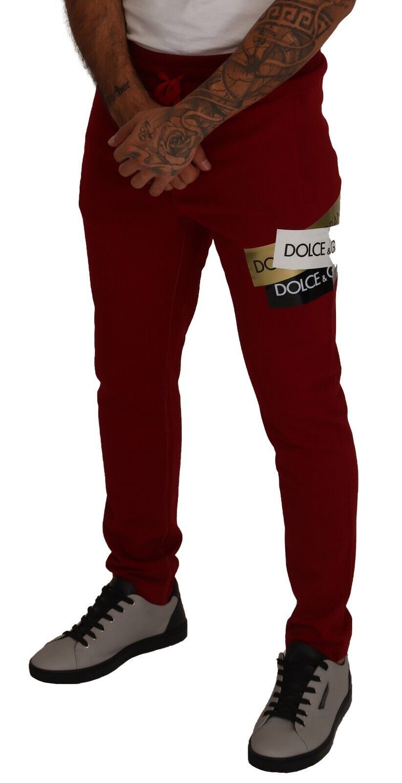 Dolce & Gabbana Red Cotton Logo Patch Sweatpants Jogging Pants Dolce & Gabbana