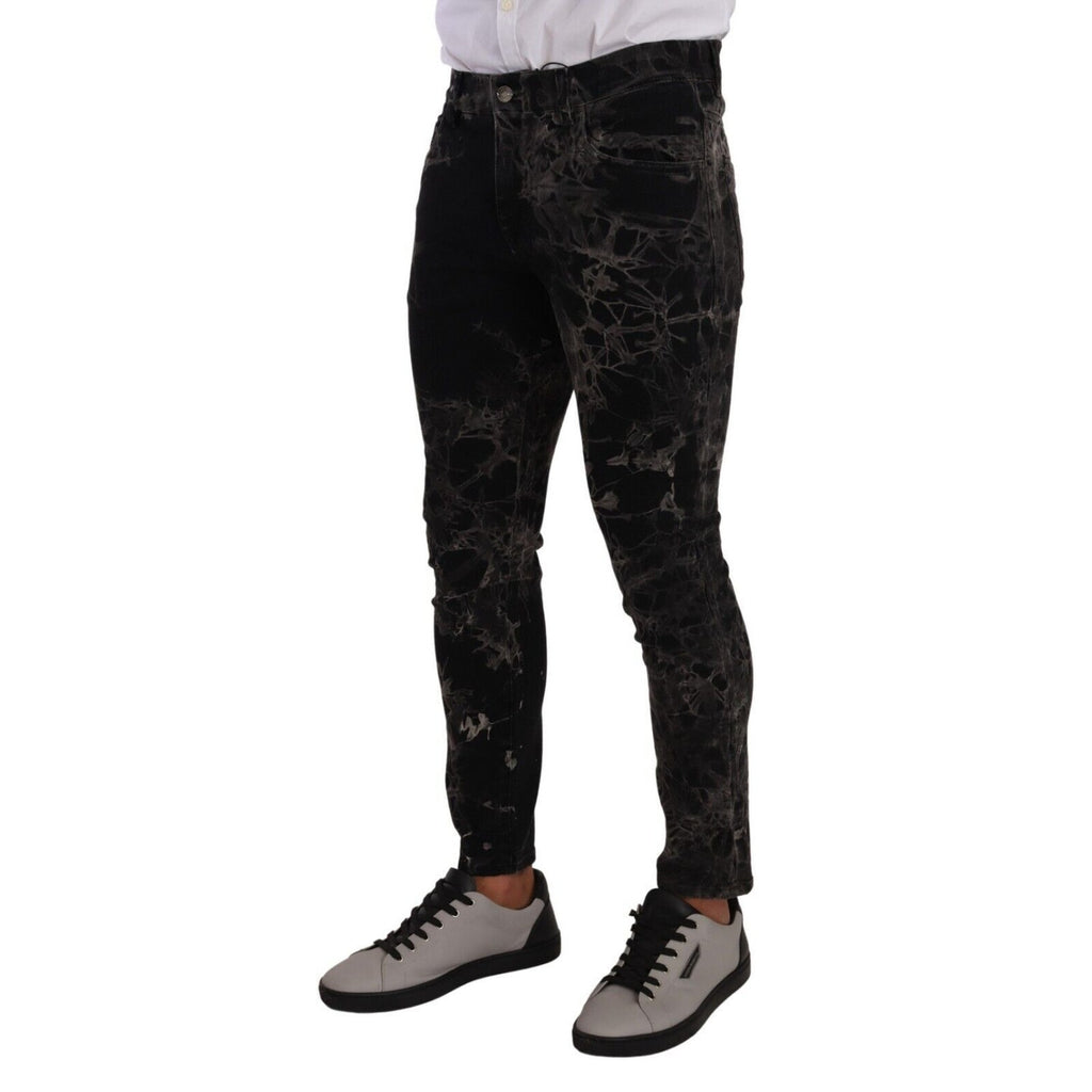 Dolce & Gabbana Black Patterned Skinny Slim Fit Jeans