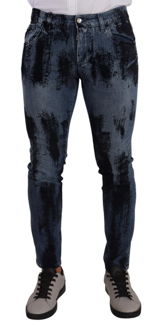 Dolce & Gabbana Blue Black Cotton Skinny Denim Jeans Dolce & Gabbana