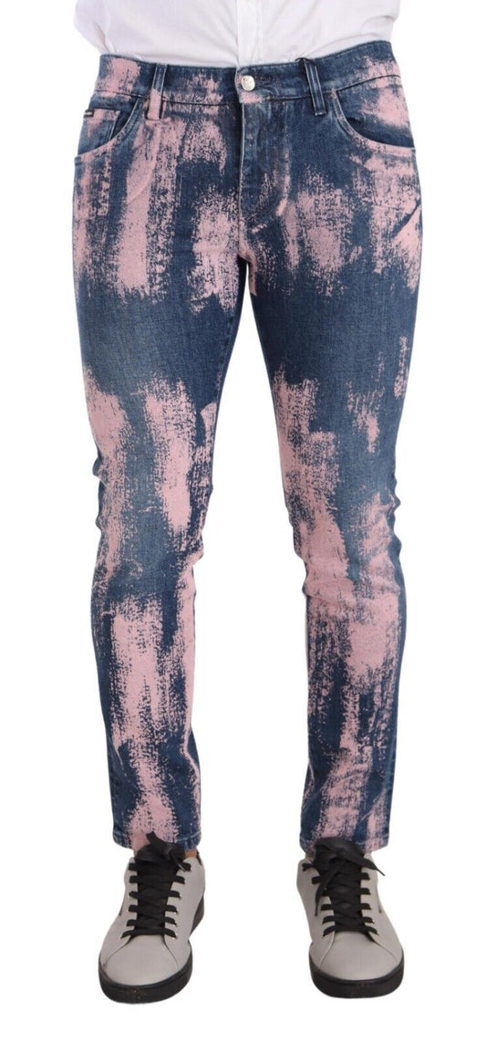 Dolce & Gabbana Blue Pink Tie Dye Cotton Skinny Denim Jeans Dolce & Gabbana
