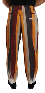 Dolce & Gabbana Multicolor Striped Cotton Tapered Trouser Pants - Eljoys Fashion 