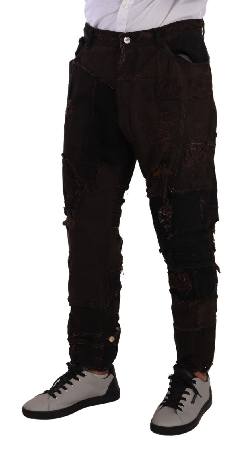 Dolce & Gabbana Brown Cotton Distressed Regular Denim Jeans Dolce & Gabbana