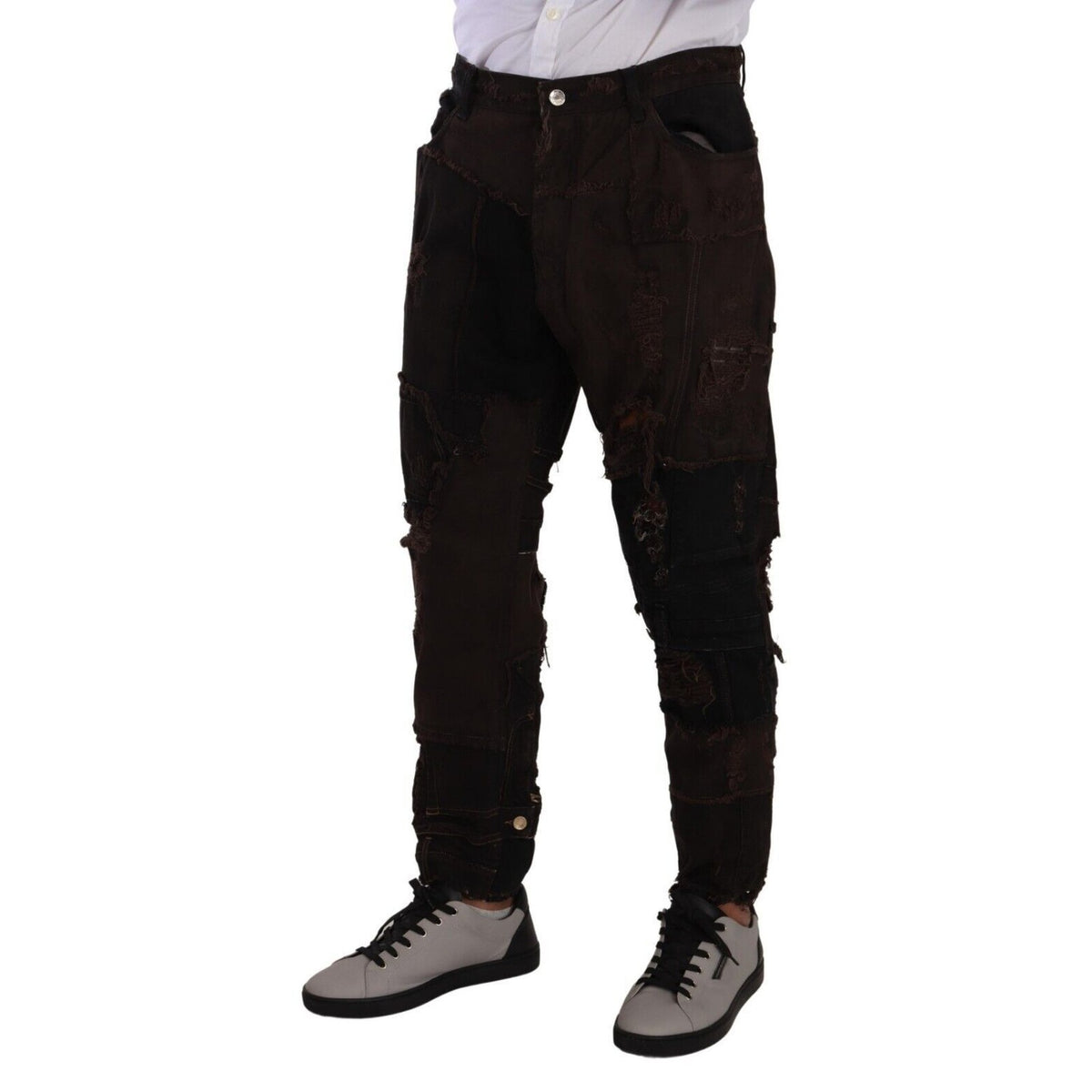 Dolce & Gabbana Brown Cotton Distressed Regular Denim Jeans