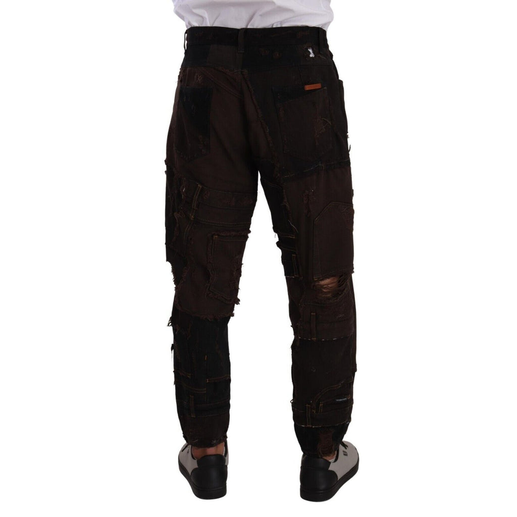 Dolce & Gabbana Brown Cotton Distressed Regular Denim Jeans