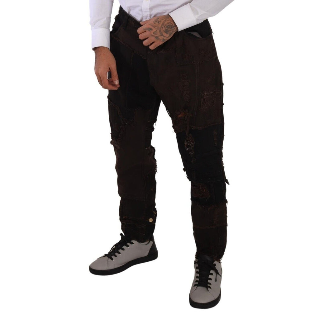 Dolce & Gabbana Brown Cotton Distressed Regular Denim Jeans