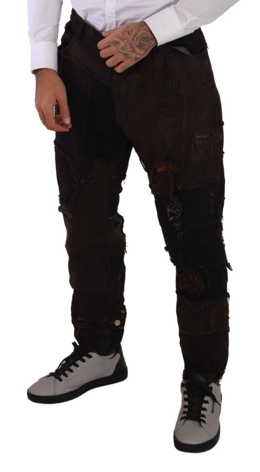 Dolce & Gabbana Brown Cotton Distressed Regular Denim Jeans Dolce & Gabbana
