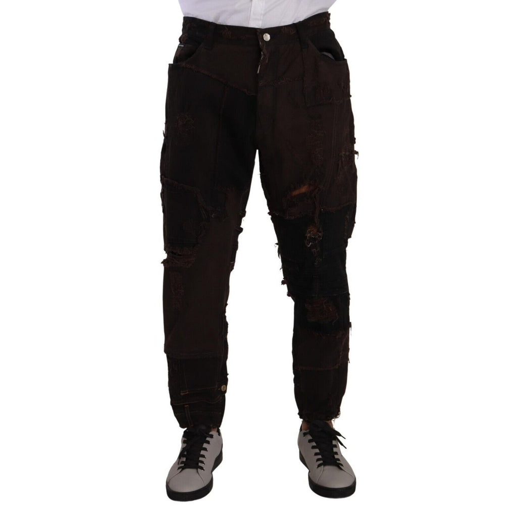 Dolce & Gabbana Brown Cotton Distressed Regular Denim Jeans