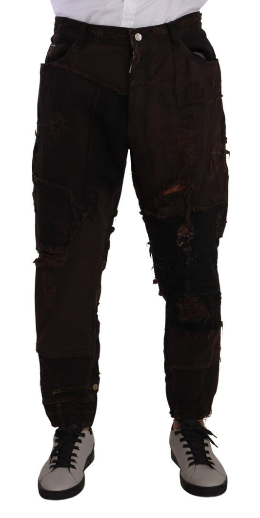 Dolce & Gabbana Brown Cotton Distressed Regular Denim Jeans Dolce & Gabbana