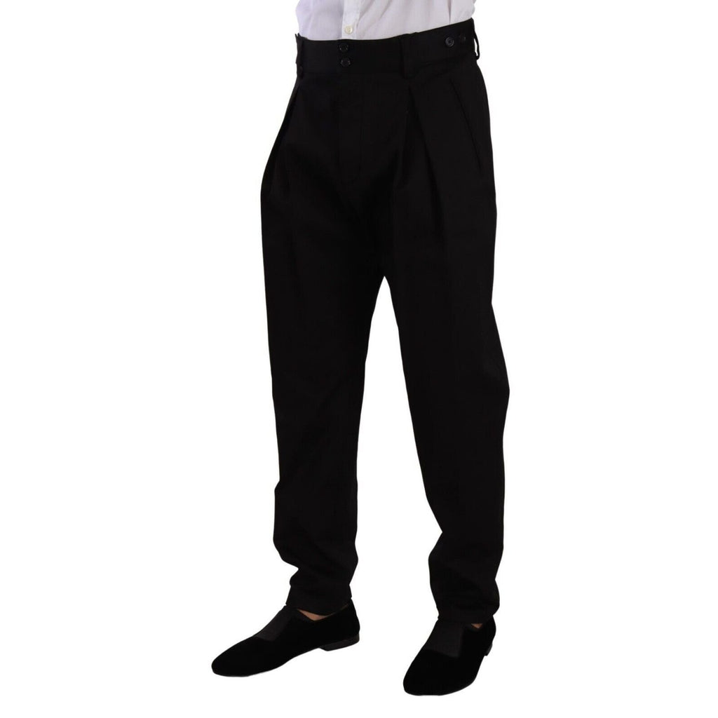 Dolce & Gabbana Black Cotton High Waist Men Trouser Dress Pants
