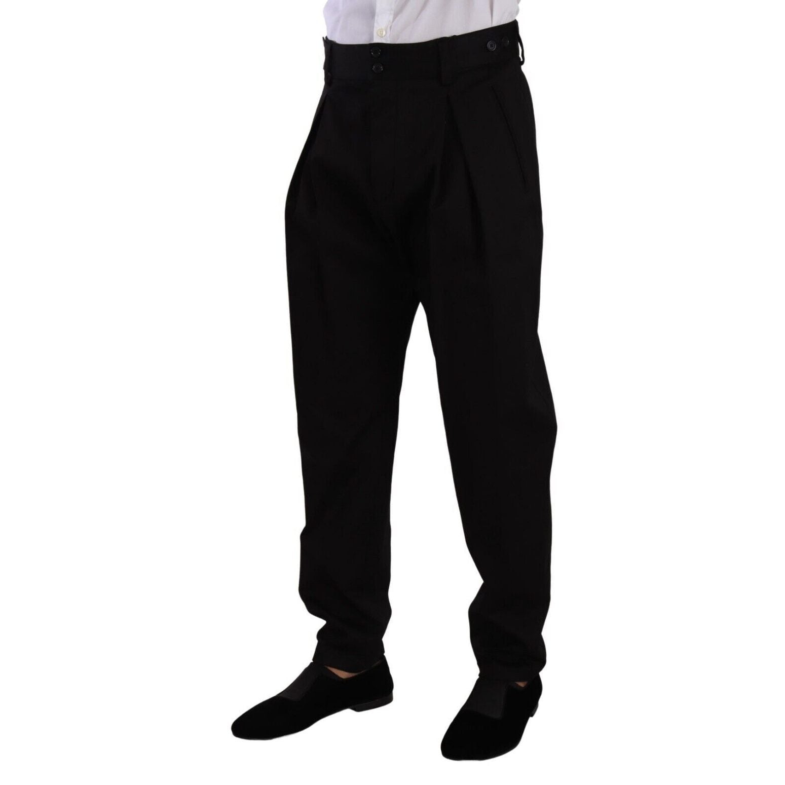 Dolce & Gabbana Black Cotton High Waist Men Trouser Dress Pants Dolce & Gabbana