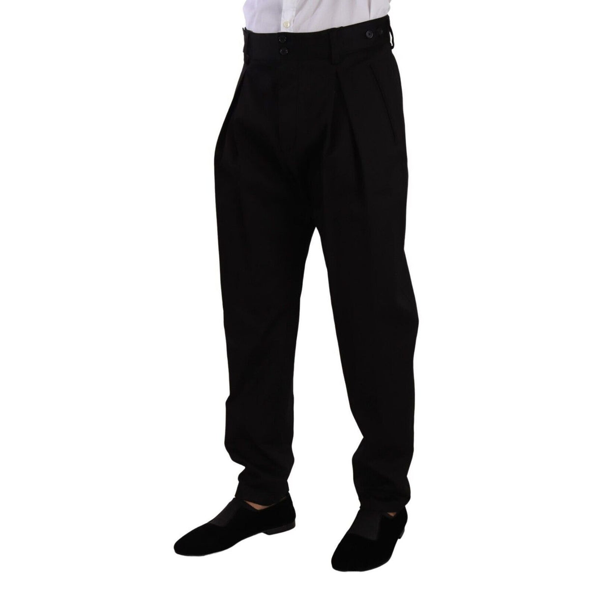 Dolce & Gabbana Black Cotton High Waist Men Trouser Dress Pants