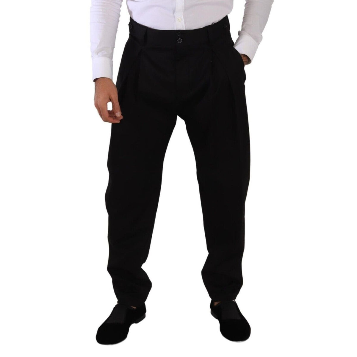 Dolce & Gabbana Black Cotton High Waist Men Trouser Dress Pants