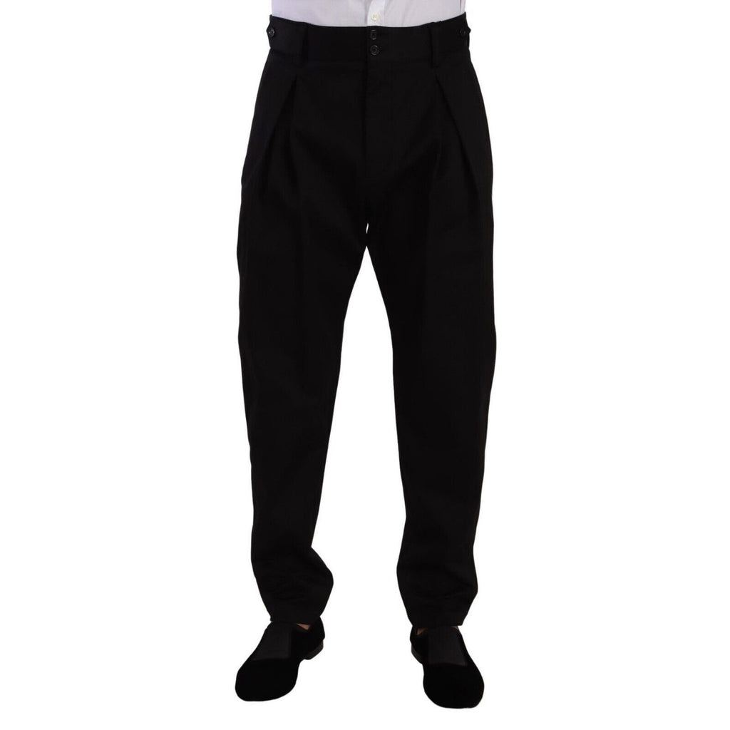 Dolce & Gabbana Black Cotton High Waist Men Trouser Dress Pants